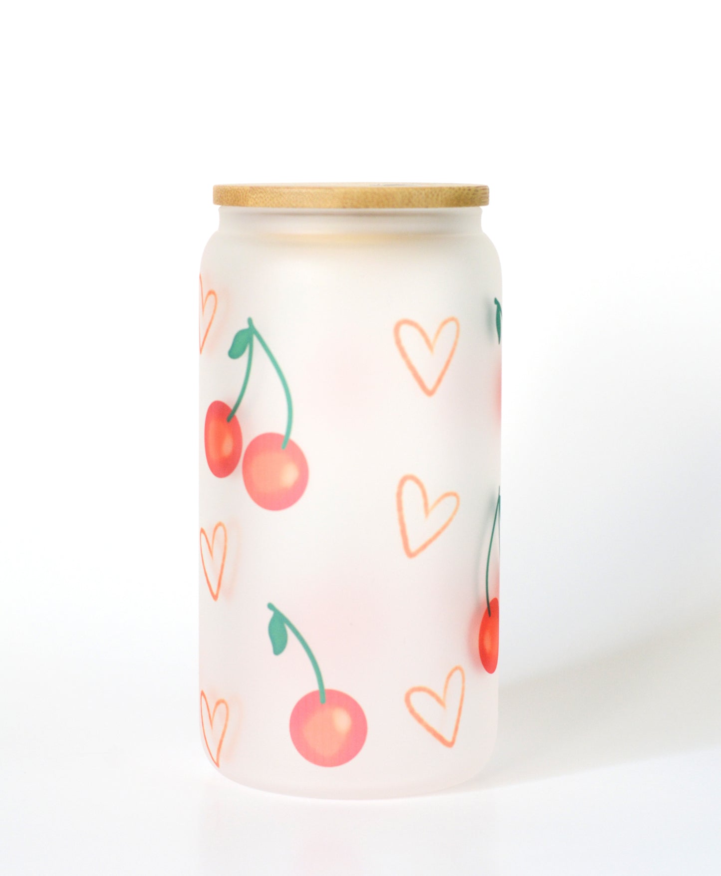 Cherries and Hearts 16oz Glass Can