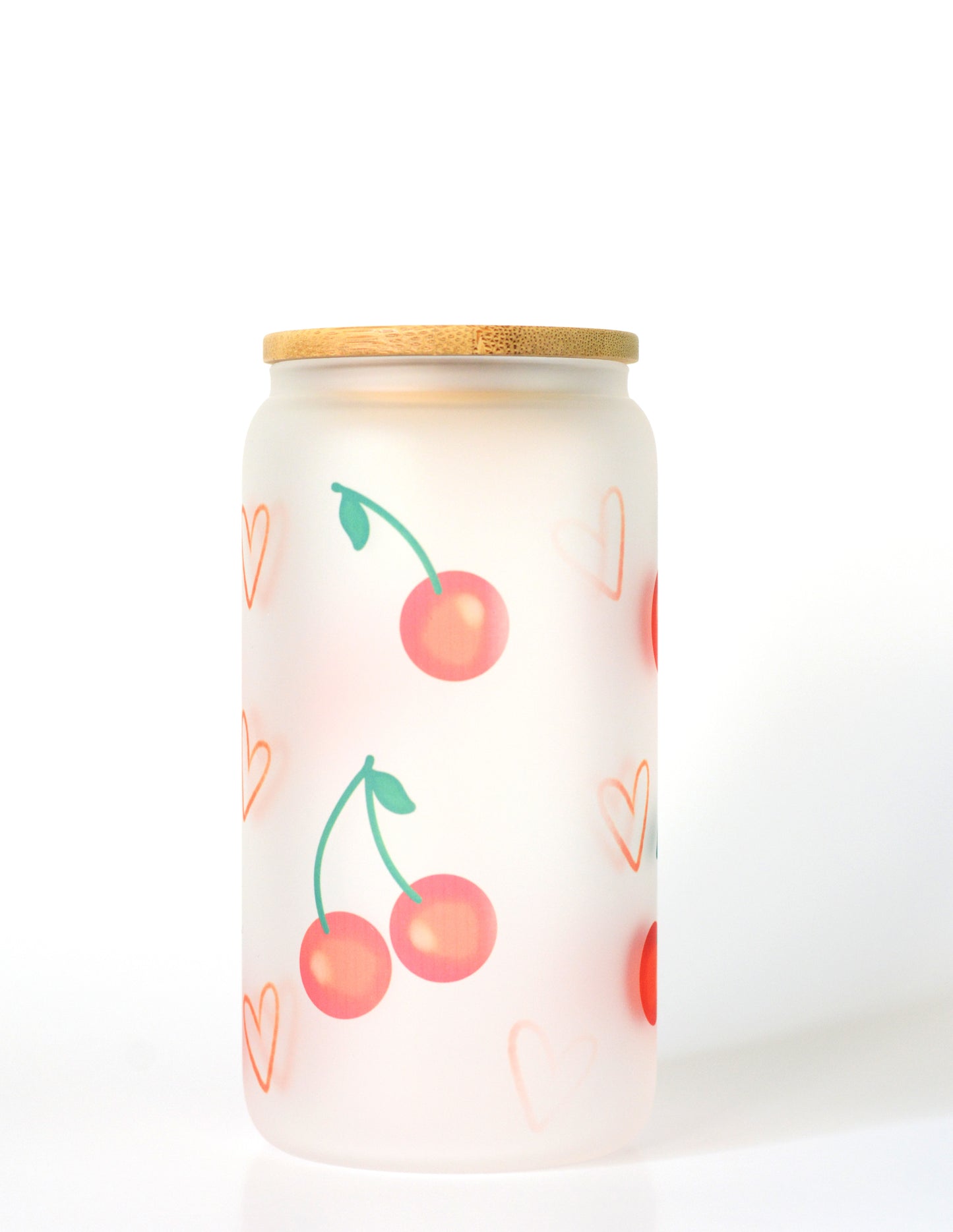 Cherries and Hearts 16oz Glass Can