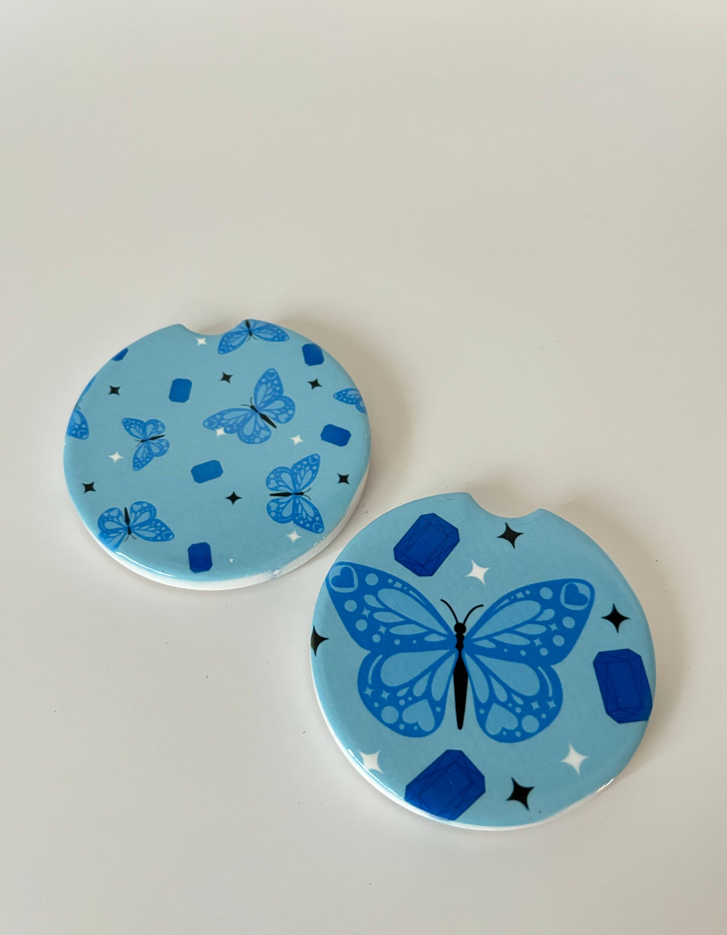 Blue Butterfly and Jewel Car Coasters