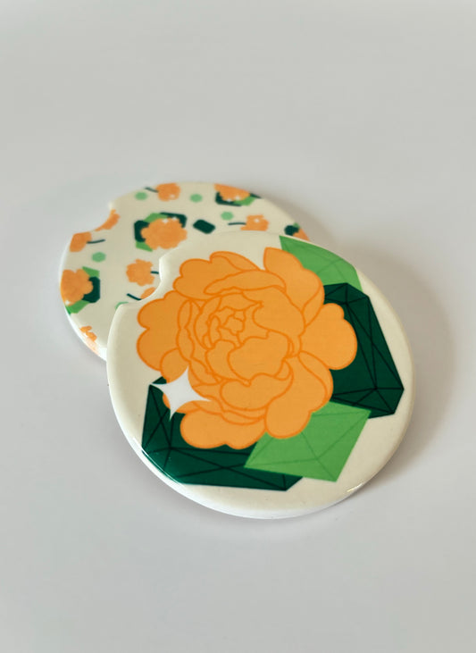 Peach Peonies and Jewels Car Coasters