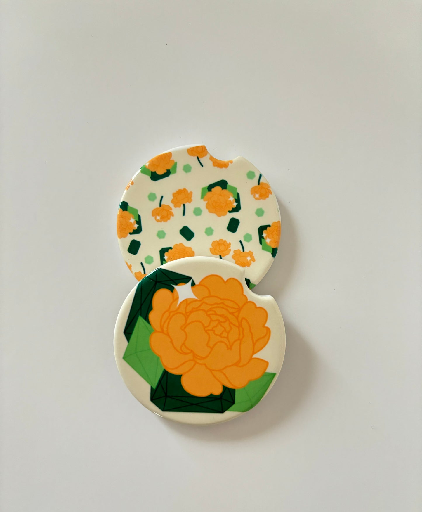 Peach Peonies and Jewels Car Coasters